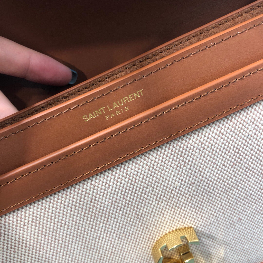 Top Quality Le Cassandra MeTop Qualityum Chain Bag In Canvas And BoxNatural Beige For Women 8.6in/22cm YSL