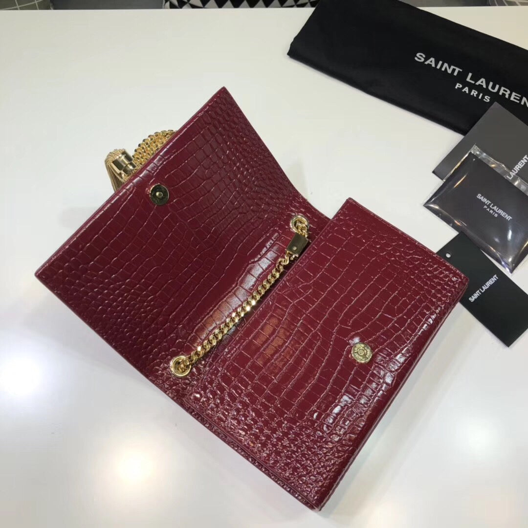 Top Quality Kate Small Chain Bag With Tassel In Embossed Burgundy For Women 7.8in/20cm YSL 