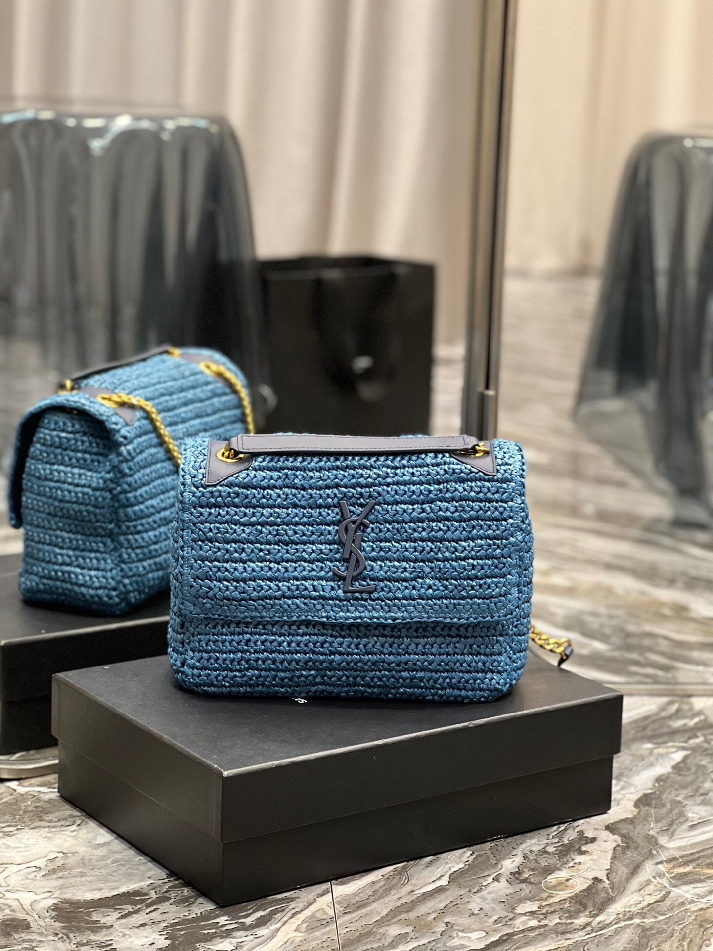 YSSL Niki Medium Chain Bag In RaTop QualityTop Qualitya For Women 11in/28cm Blue YSL 633187Gucci66W4246
