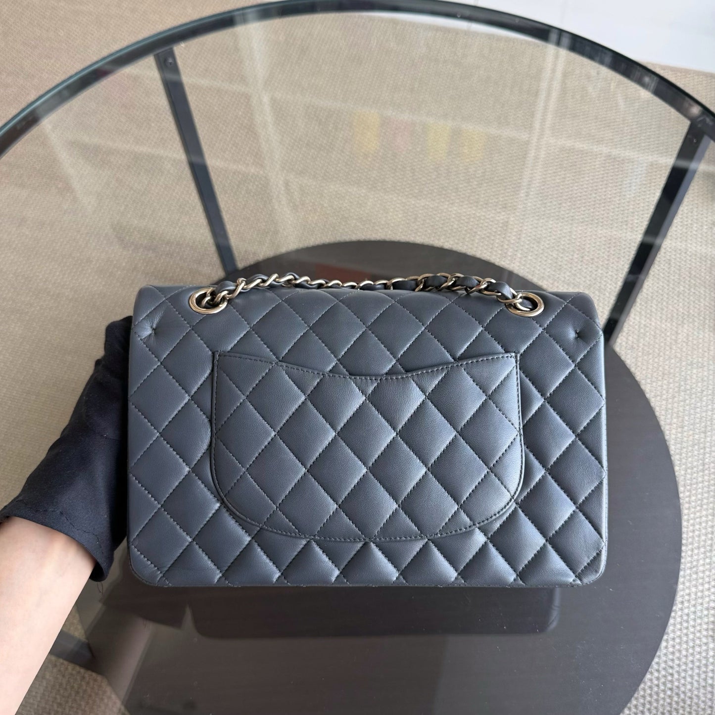 Chanel Classic Flap Medium - 25CM Quilted Lambskin Dark Gray Gold Hardware Series 19
