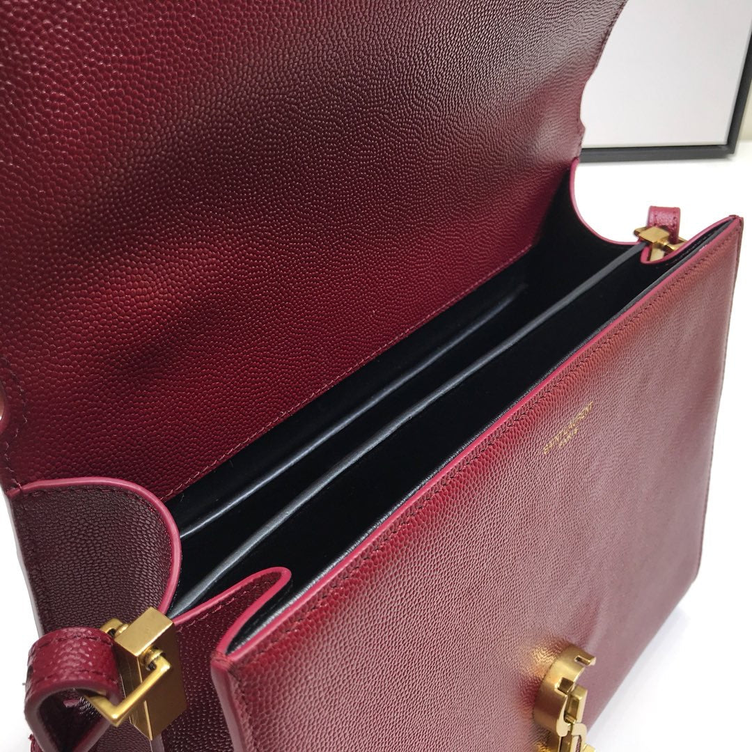 YSSL Cassandra Medium Top Handle Bag In Grain Burgundy For Women 9in/24.5cm YSL  578000BOW0W6475