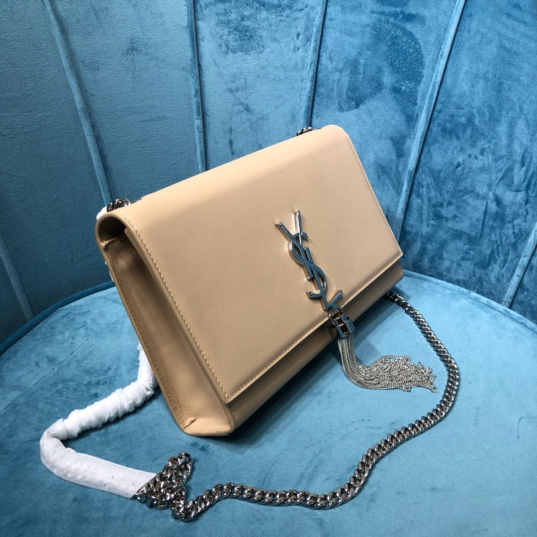 Top Quality Kate MeTop Qualityum Chain Bag With Tassel In Grain De Poudre Beige For Women 9.4in/24cm YSL 