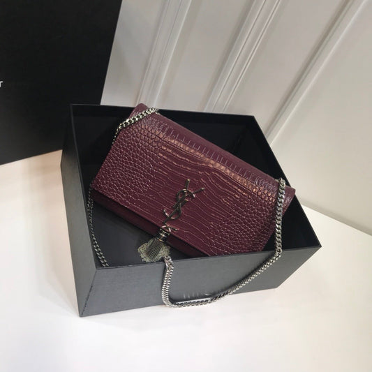 Top Quality Kate MeTop Qualityum Chain Bag With Tassel In Embossed CrocoTop Qualityle Dark Violet For Women 9.4in/24cm YSL
