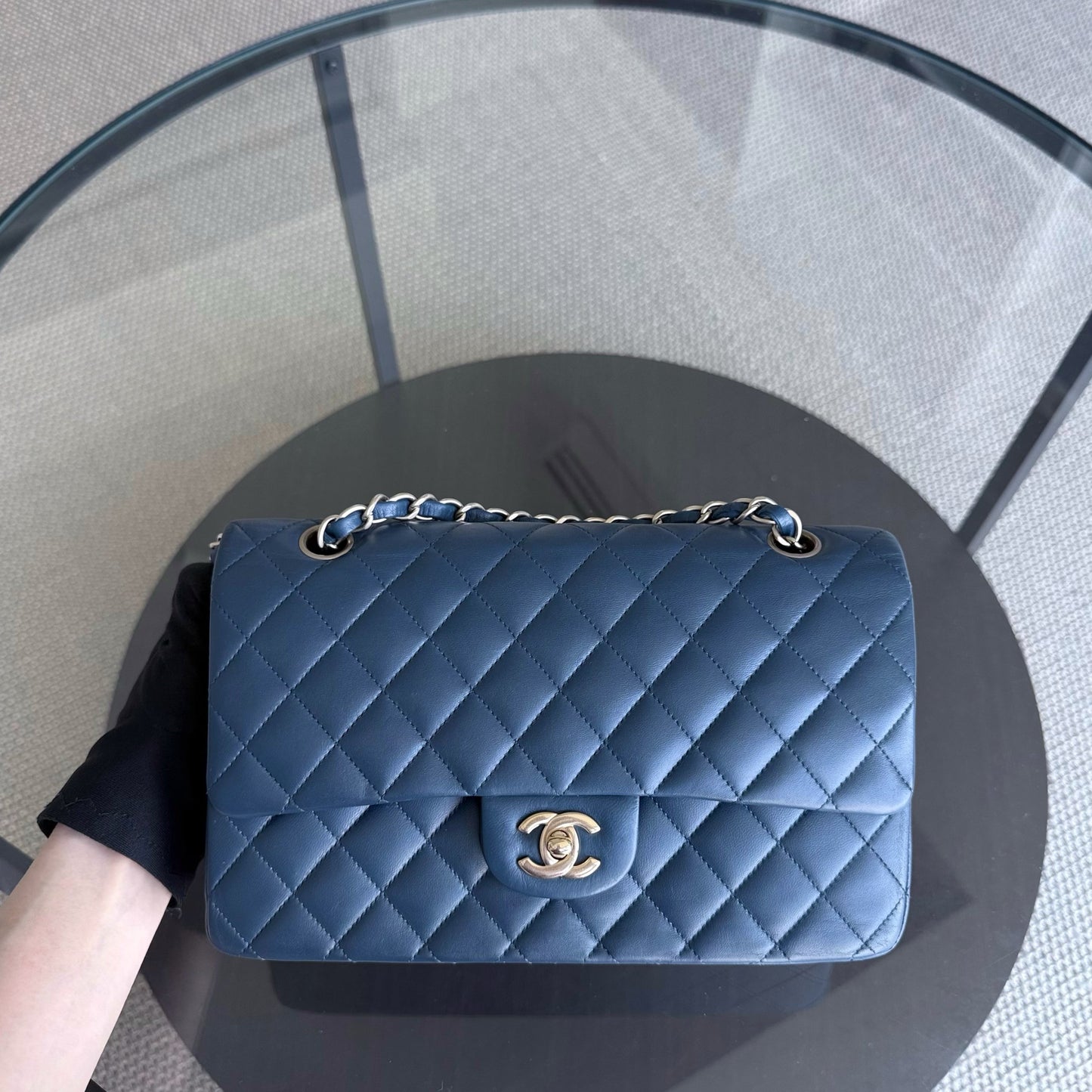Chanel Classic Flap Medium - 25CM Quilted Lambskin Blue Gold Hardware Series 13