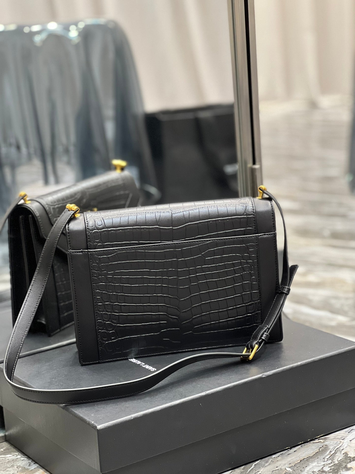 YSSL Gaby Satchel Bag In Black With Gold Toned Hardware For Women 10in/26cm YSl 695724DZEUW1000