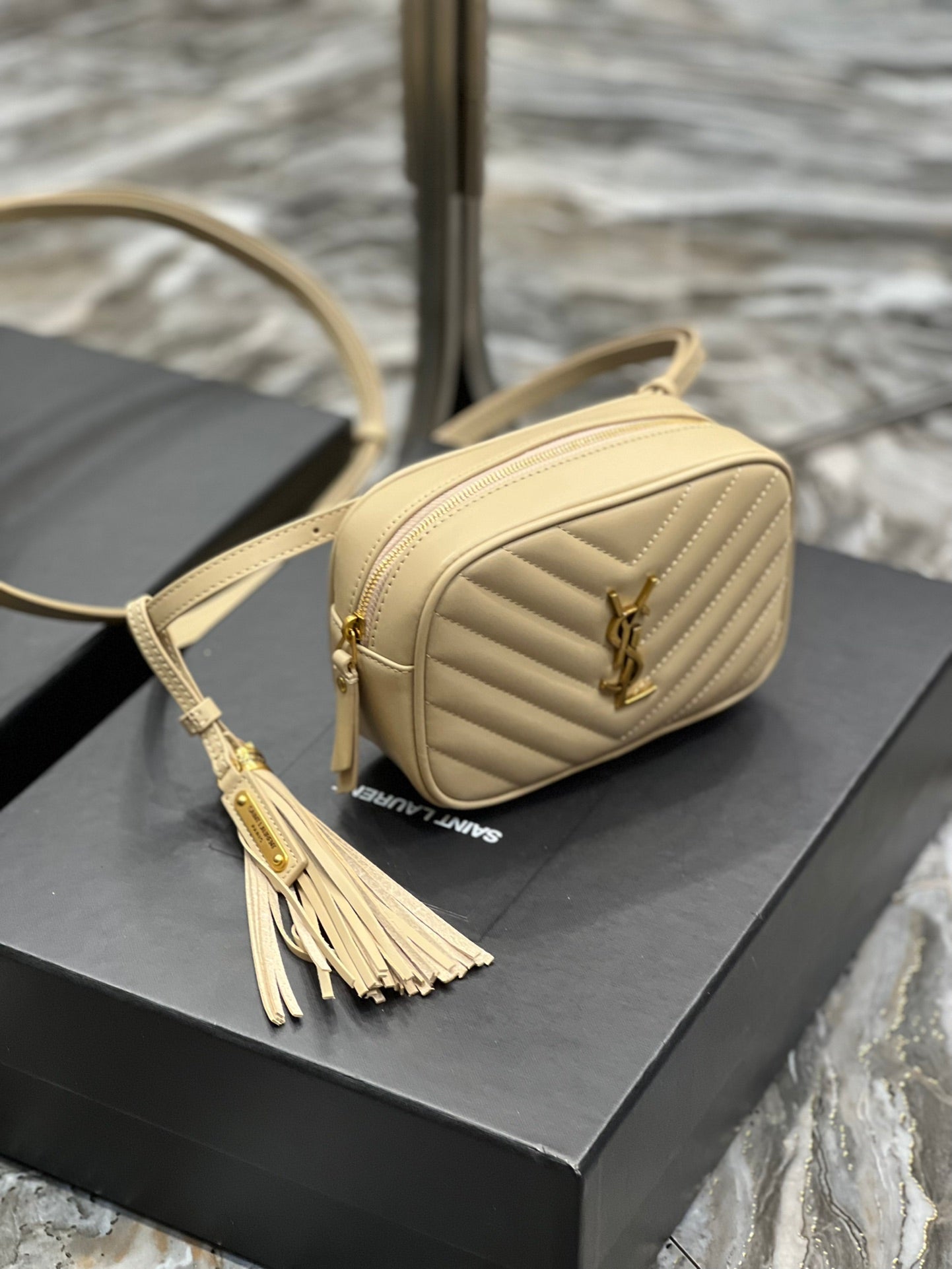 Top Quality Lou Belt Bag Beige In Matelassé Gold Toned Hardware For Women 6.1in/15cm YSL 614031DV7072721