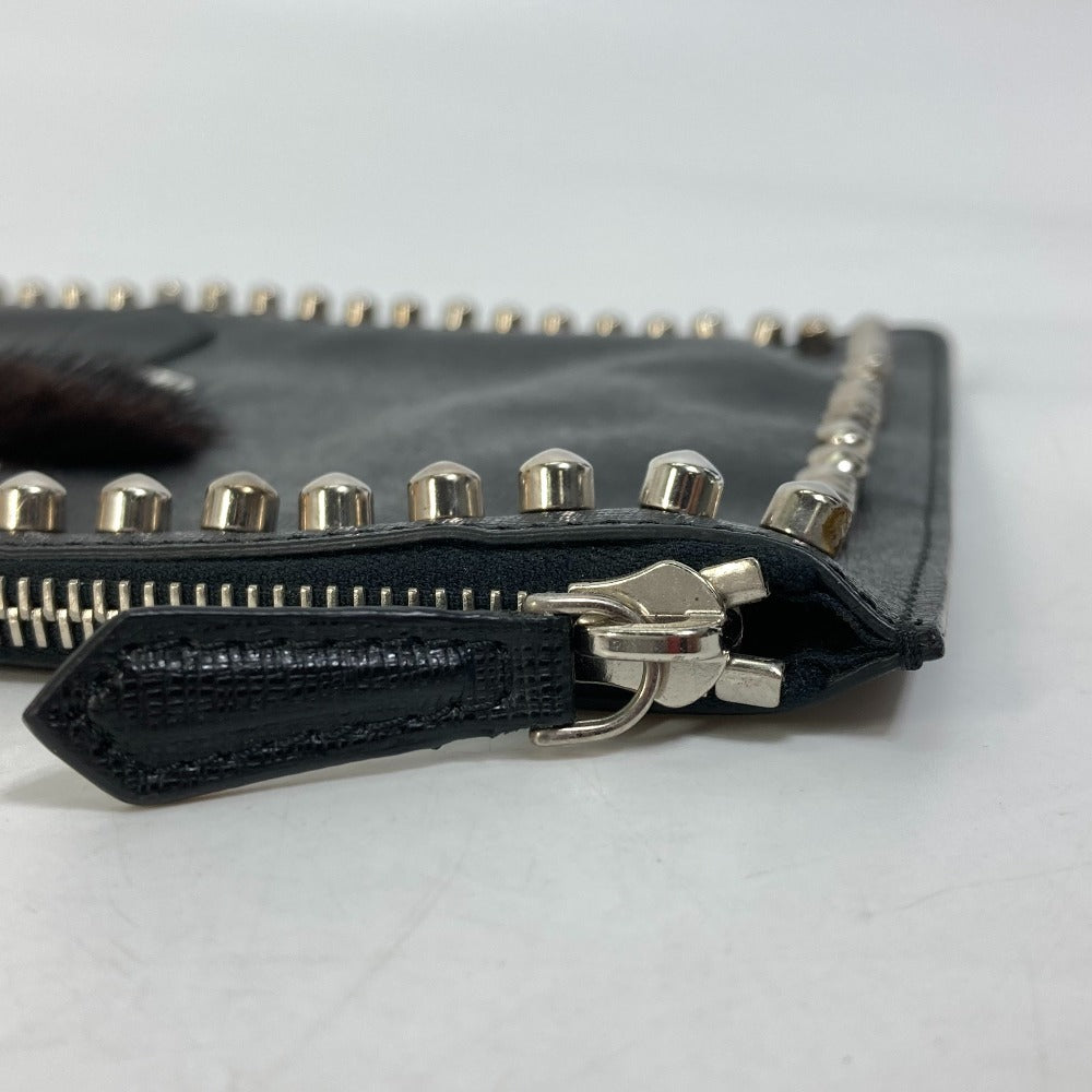 FENDI Clutch bag Leather, Fur black studded pouch Karl Lagerfeld Carlito mens