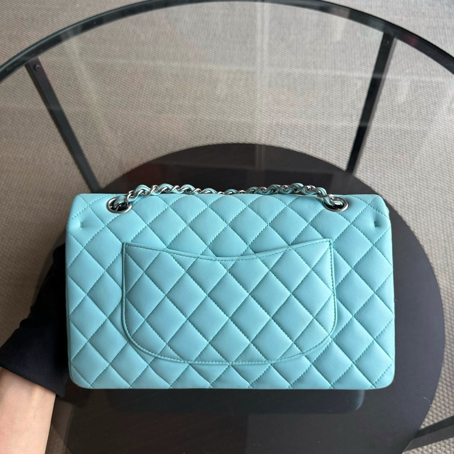 Chanel Classic Flap Medium - 25CM Quilted Lambskin Light Blue Silver Hardware Series 27