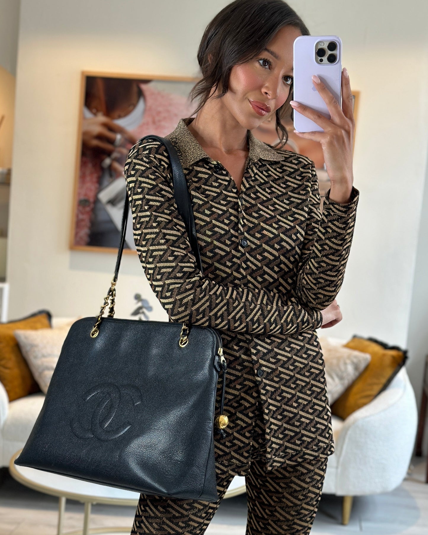 *HOT* Chanel Black   XL Coco Mark Shoulder Bag in Caviar Leather with 24K Gold Hardware