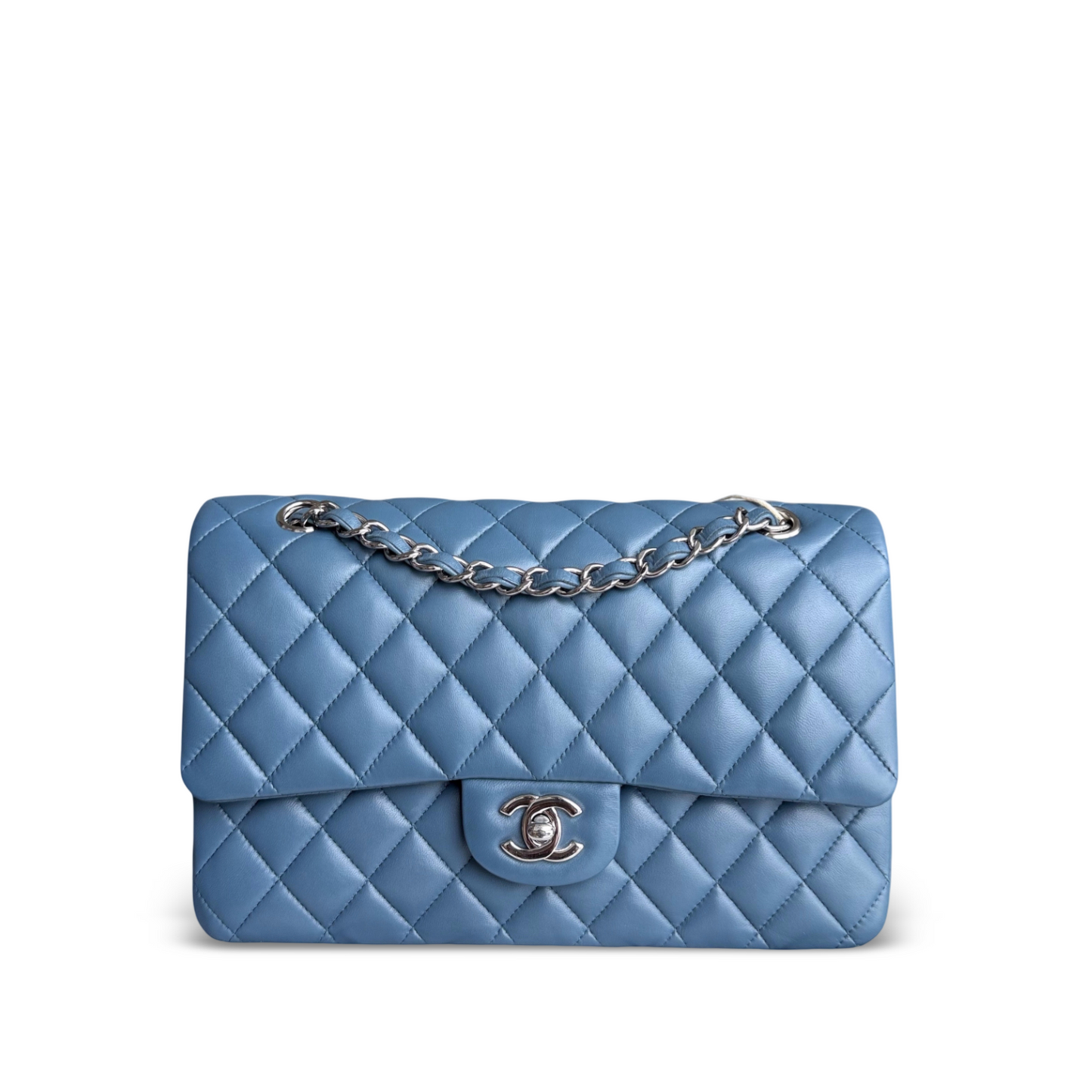 Chanel Classic Flap Medium - 25CM Quilted Lambskin Blue Silver Hardware Series 17