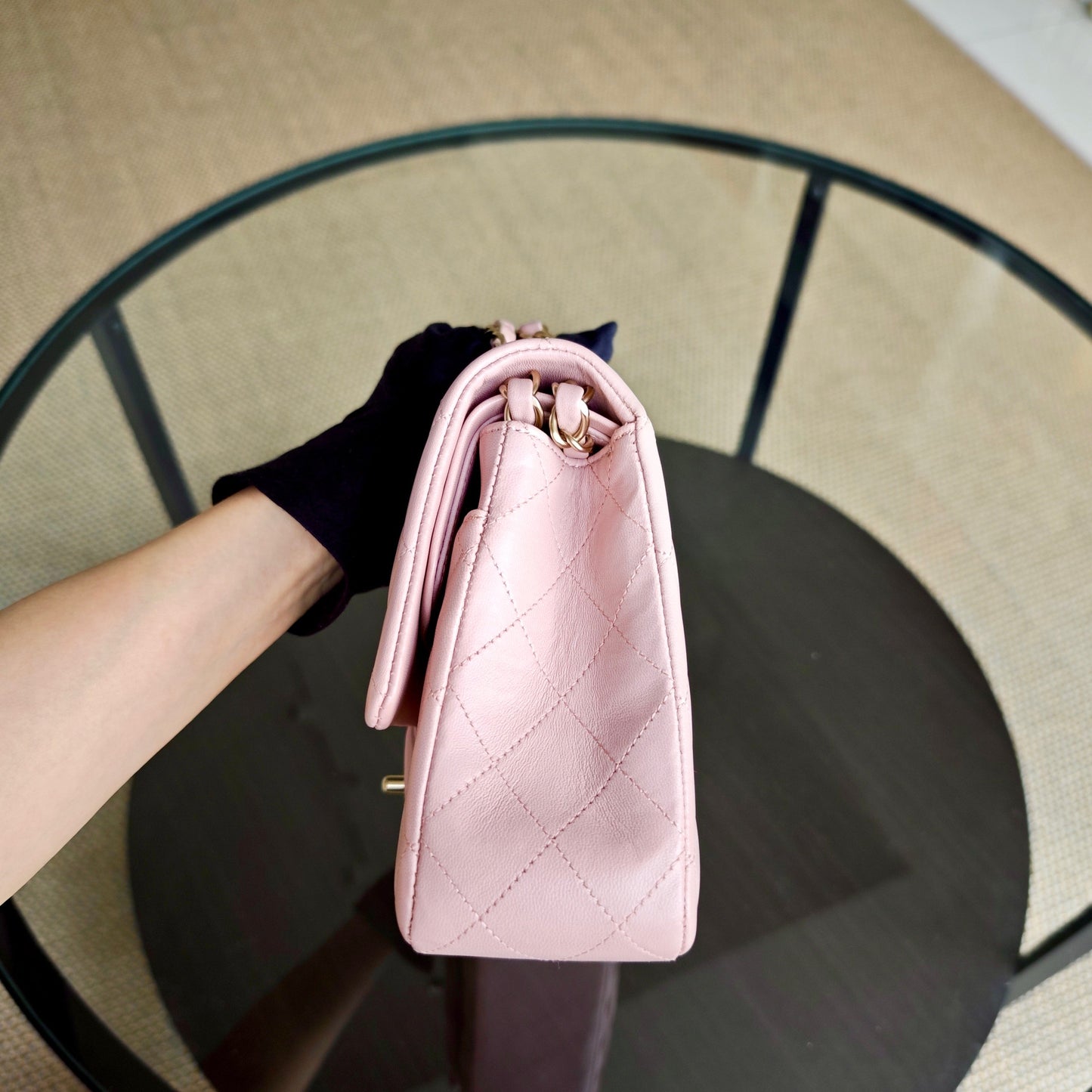 Chanel Classic Flap Medium - 25CM Quilted Lambskin Light Sakura Pink Gold Hardware