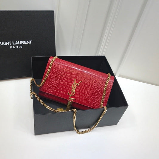 Top Quality Kate MeTop Qualityum Chain Bag With Tassel In Embossed CrocoTop Qualityle Red For Women 9.4in/24cm YSL