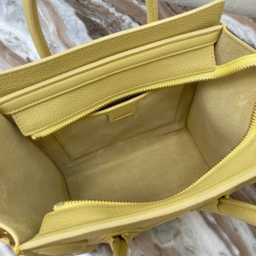 Top Quality Nano LuGucciage Bag In Drummed Yellow For Women 8in/20cm