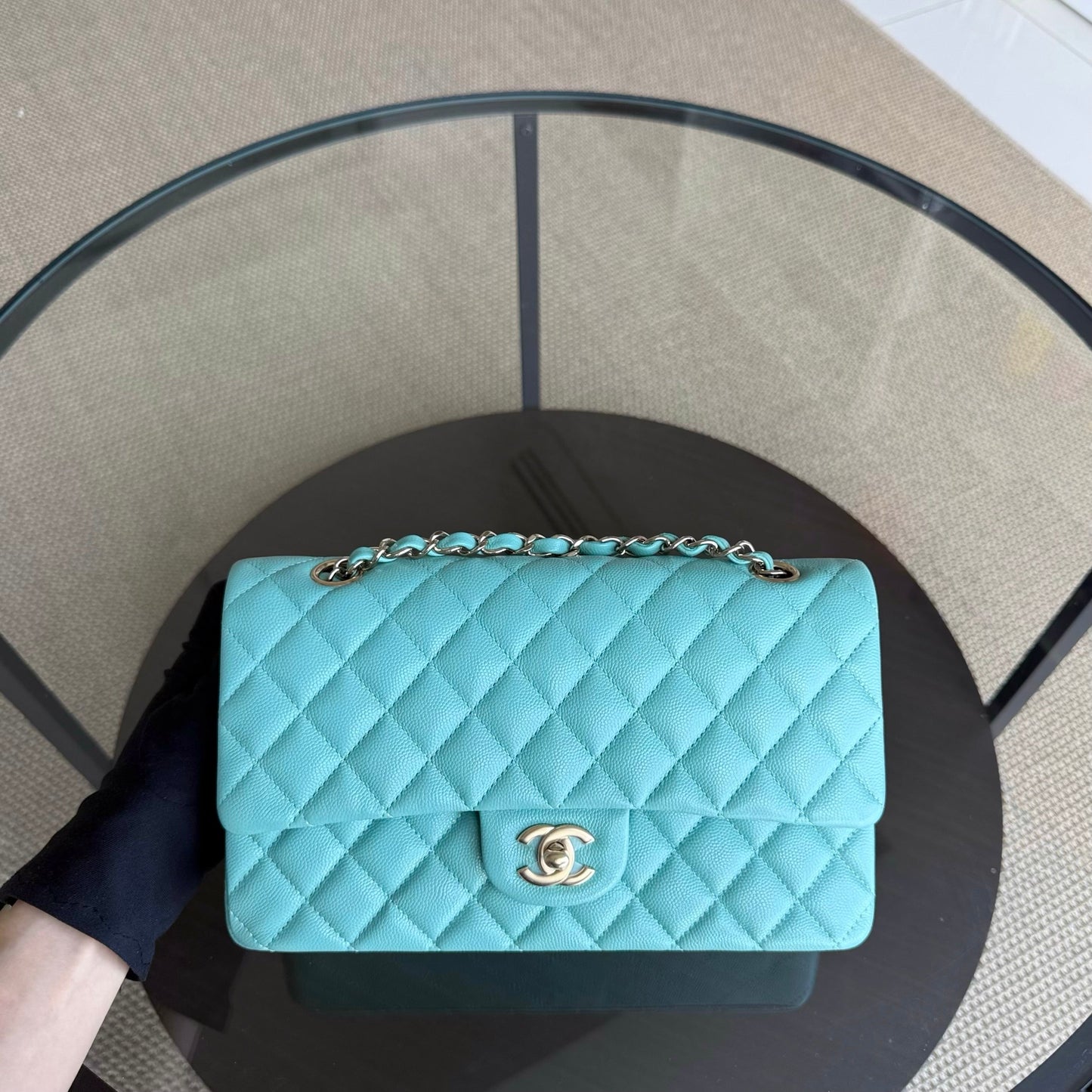 Chanel Classic Flap Medium - 25CM Quilted Caviar Light Blue Gold Hardware Series 31