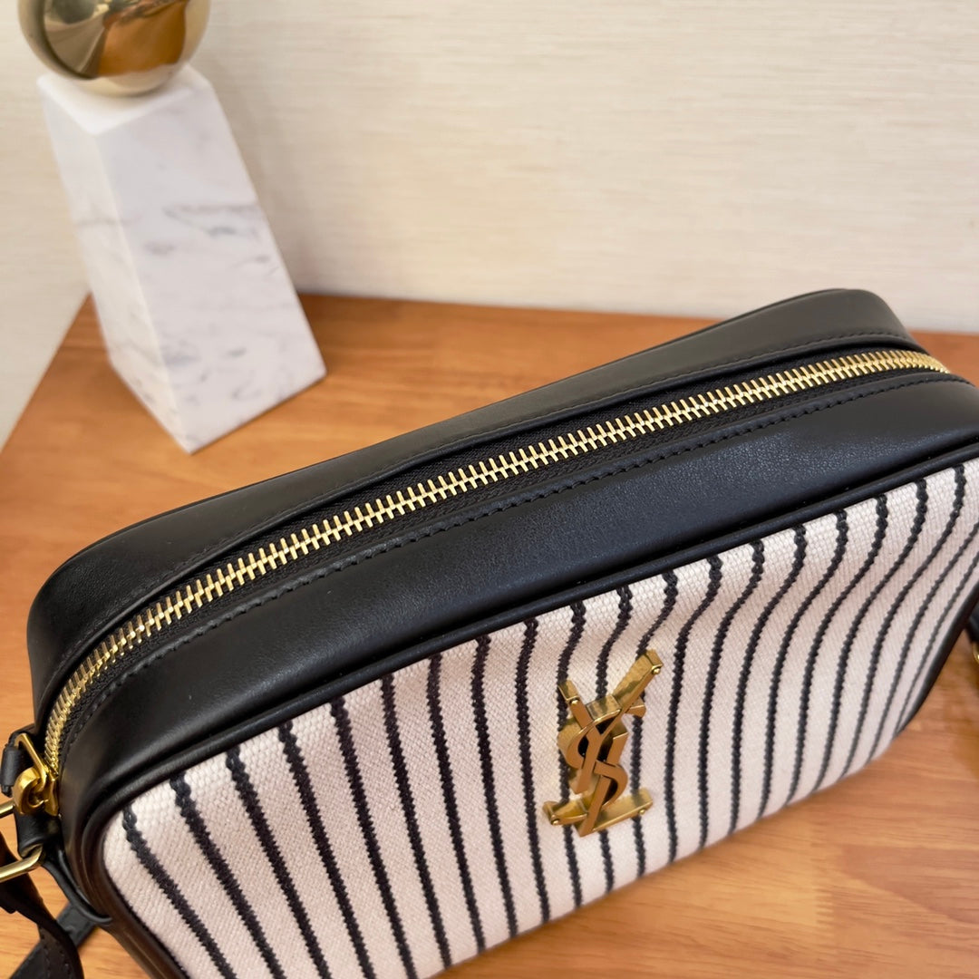 Top Quality Lou Camera Bag In Canvas Black And White For Women 9in/23cm YSL 612542FAACG9583