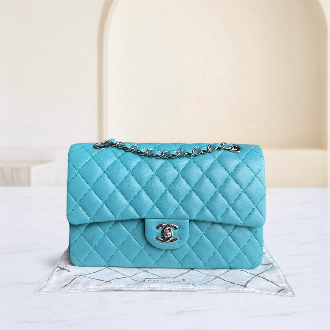 Chanel Classic Flap Medium - 25CM Quilted Lambskin Blue Silver Hardware Series 19