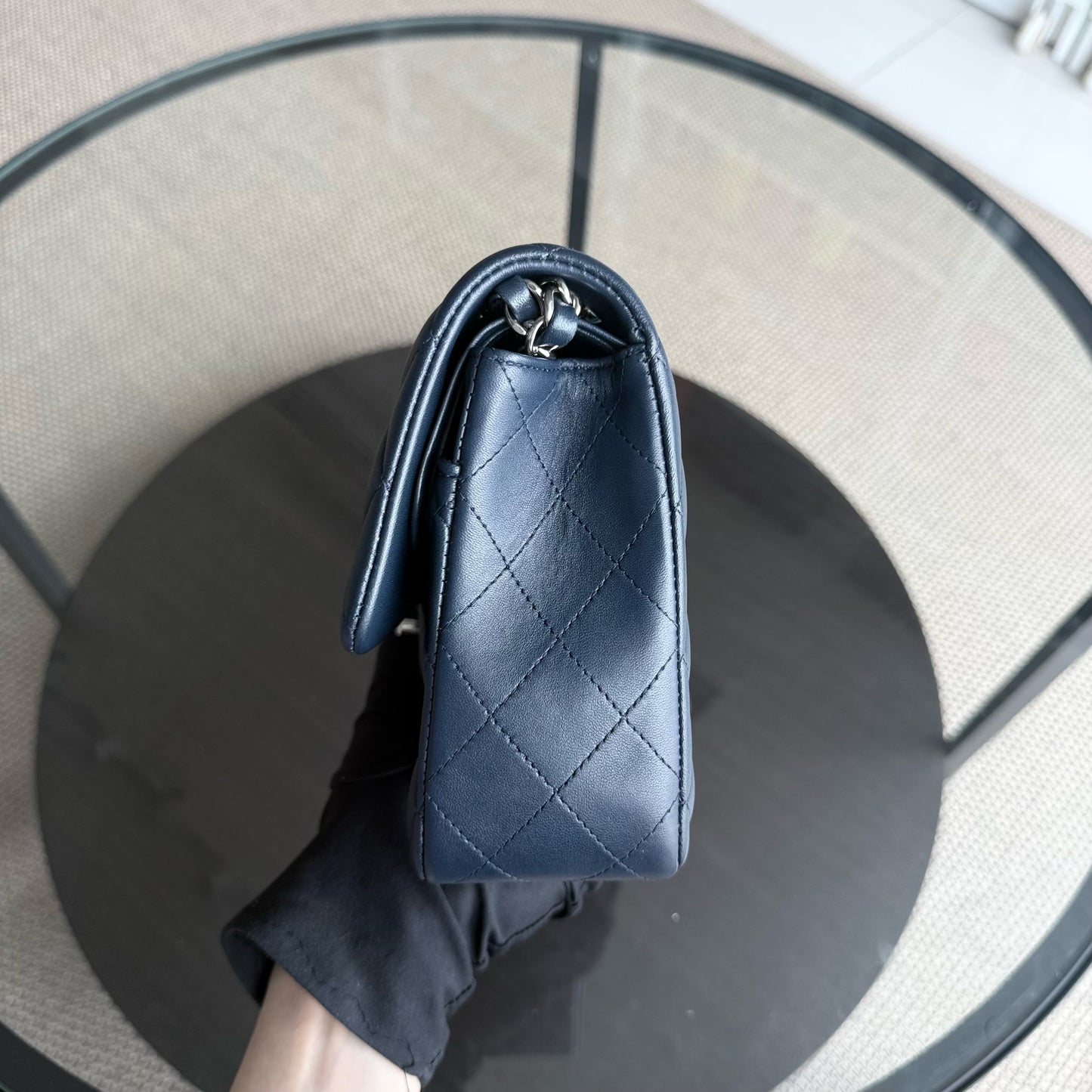 Chanel Classic Flap Medium - 25CM Quilted Lambskin Midnight Blue Silver Hardware Series 22