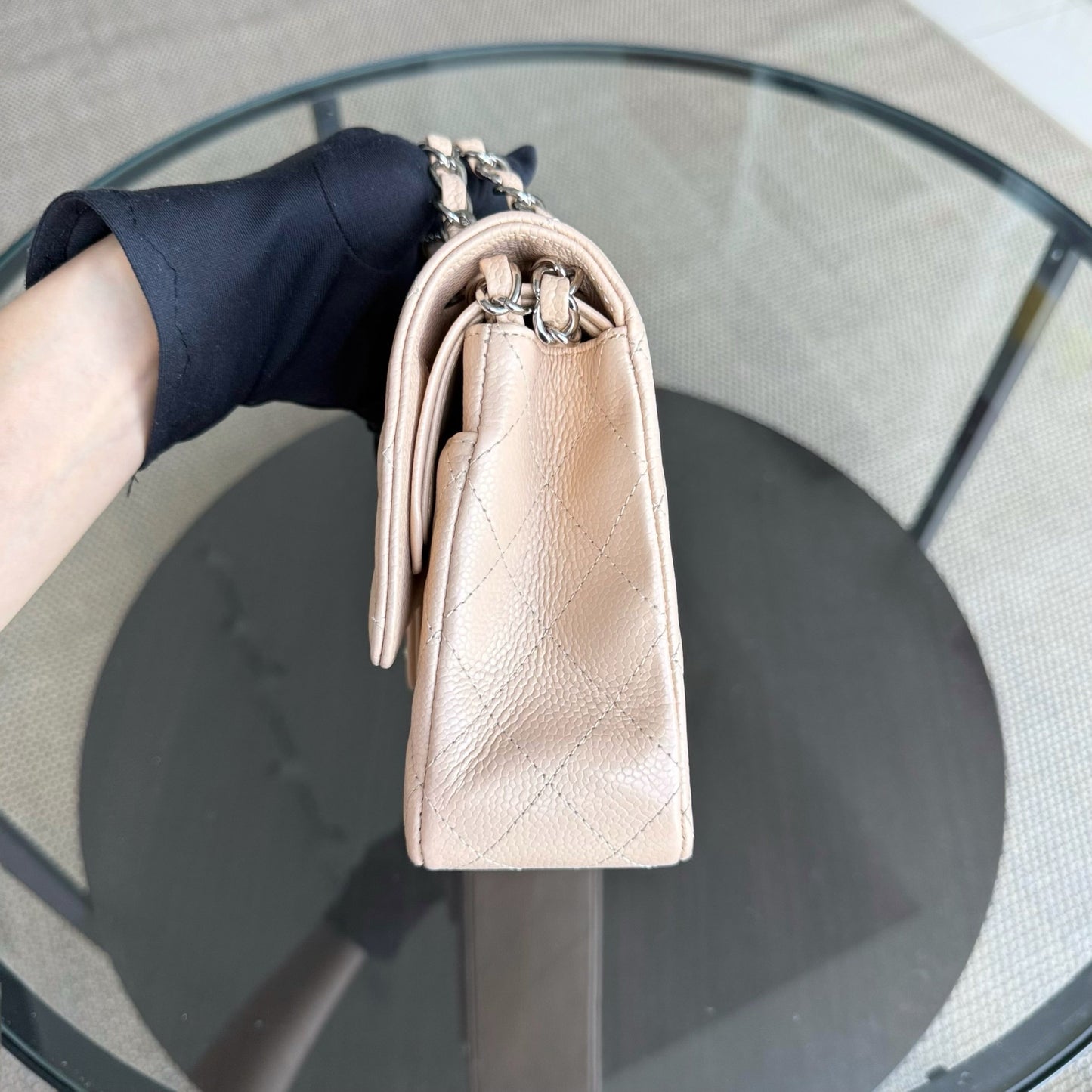 Chanel Classic Flap Medium - 25CM Quilted Lambskin Beige Silver Hardware Series 14