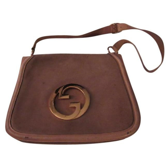 light greyish taupe suede and ivory leather, Gucci 'Blondie', saddle bag, envelope top, shoulder bag with a large, open gold 'GG' emblem