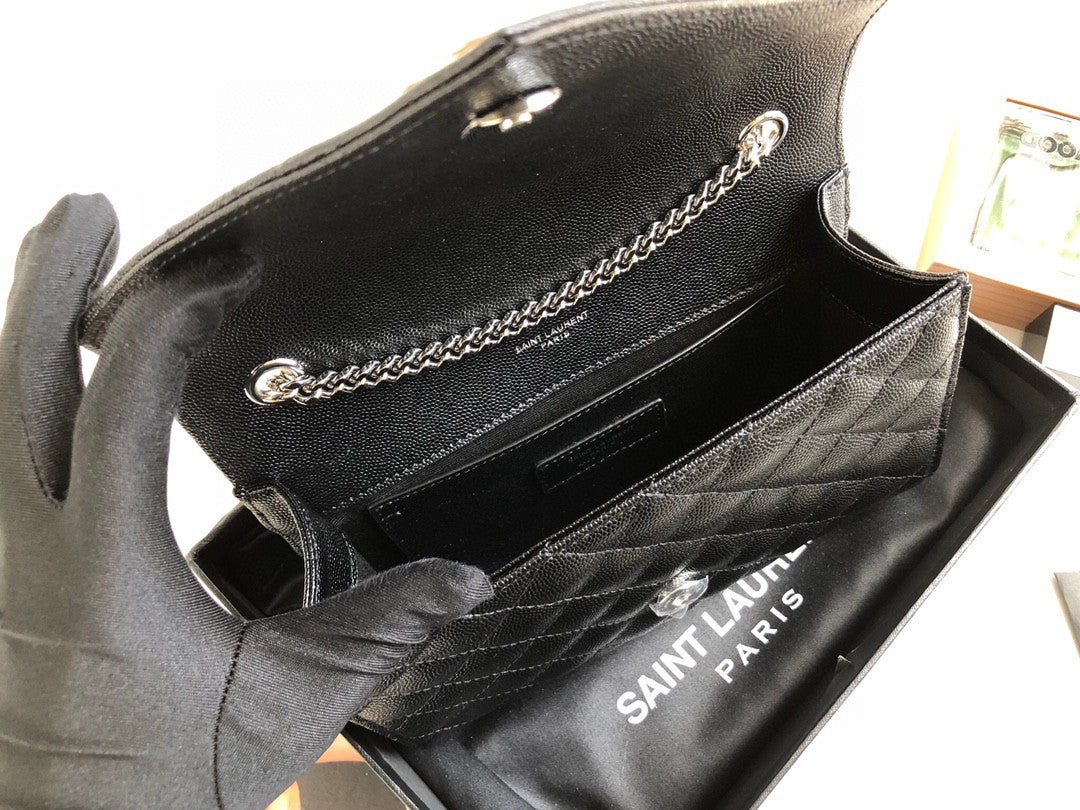 YSSL Envelope Small Bag In Mix Matelassé Grain De Poudre Black For Women 8in/21cm YSL 600195BOW921000