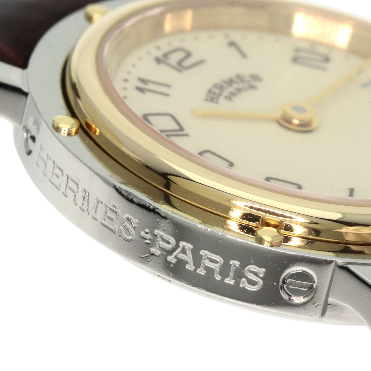 HERMES Watches Quartz Stainless Steel, Leather gold Clipper Ivory dial Women  d