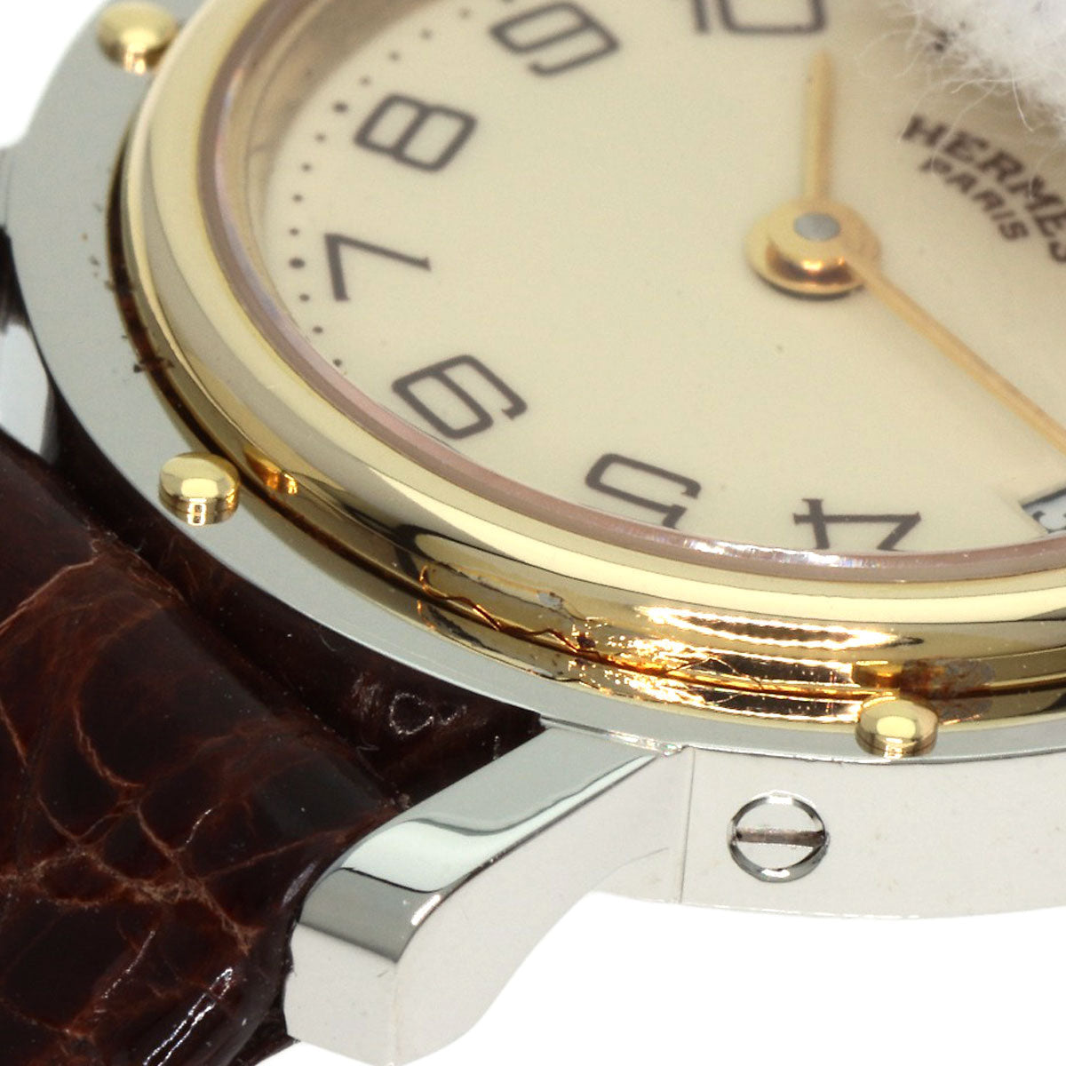 HERMES Watches Quartz Stainless Steel, Leather gold Clipper Ivory dial Women  d