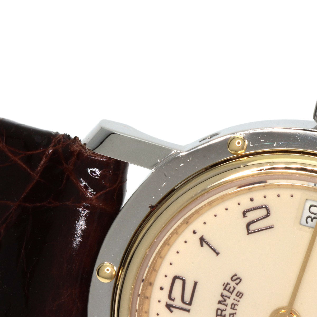 HERMES Watches Quartz Stainless Steel, Leather gold Clipper Ivory dial Women  d