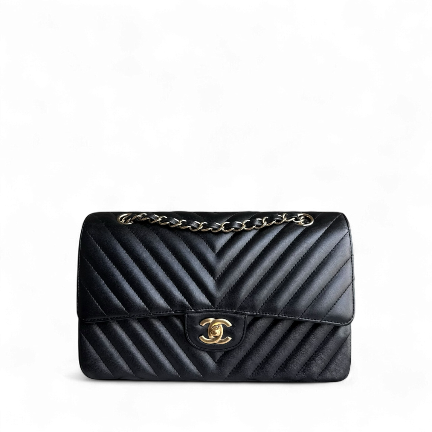 Chanel Classic Flap Medium - 25CM Chevron Lambskin Black Gold Hardware Series 23