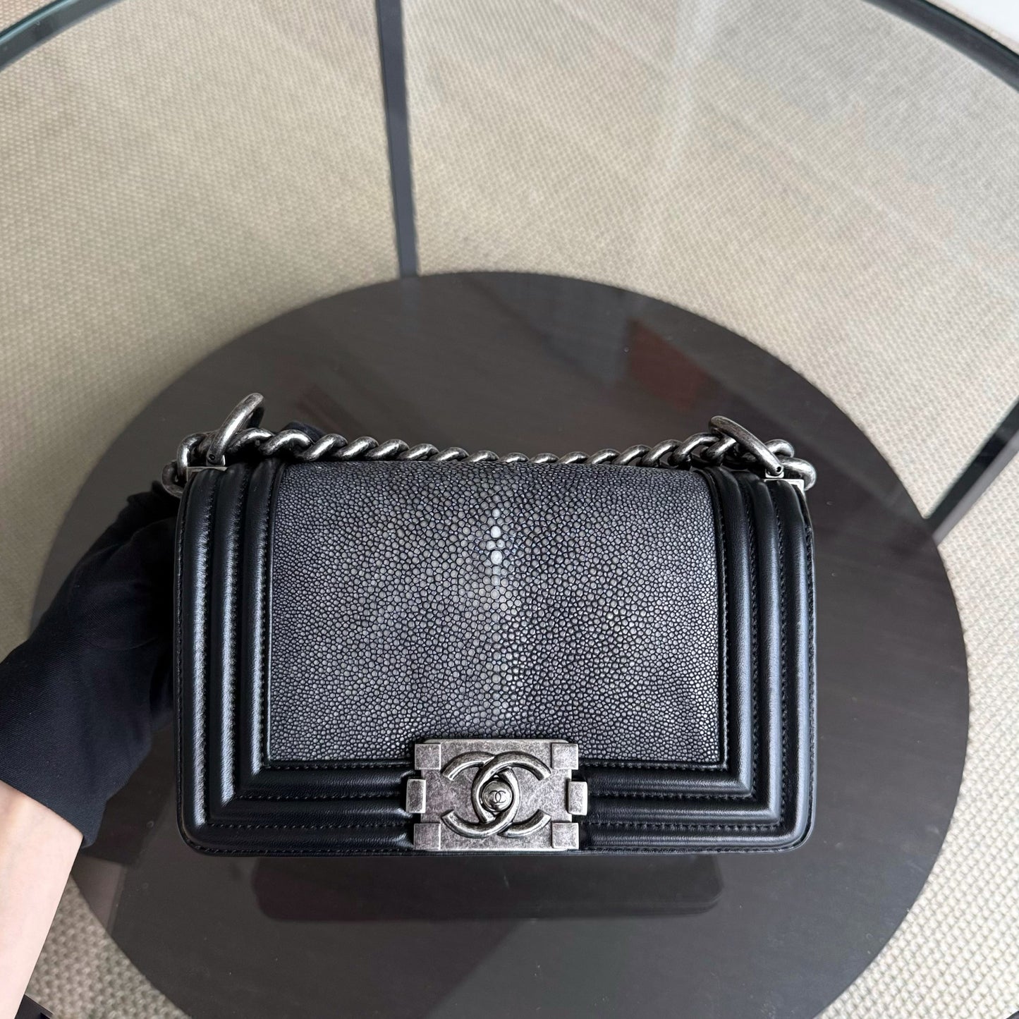 Chanel Boy Small - Stingray Black Ruthenium Silver Hardware Series 20