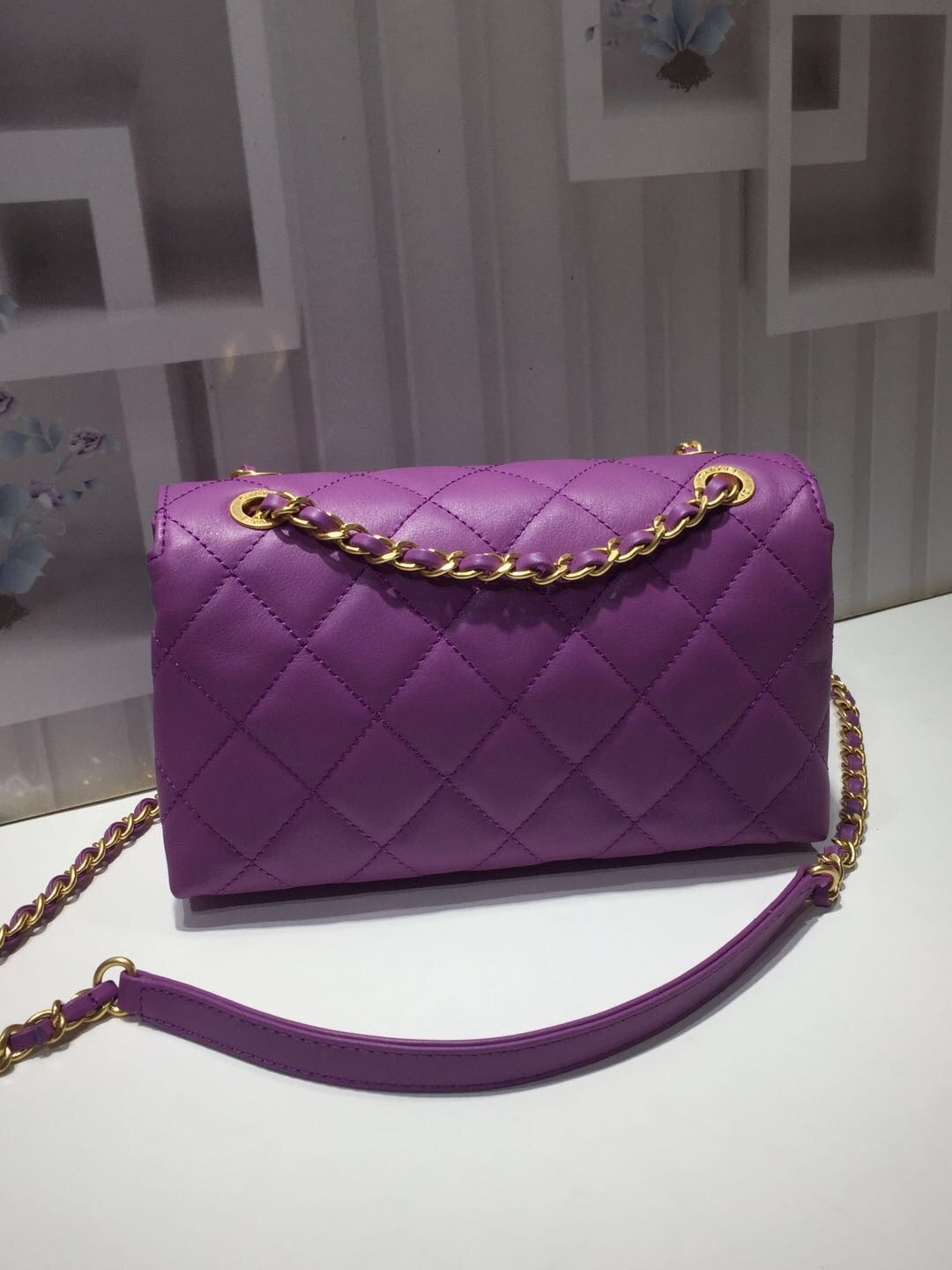 CHLFront Logo Small Top Qualityap Bag Gold Hardware Purple For Women Handbags, Shoulder Bags 8.2in/21cm AS1490