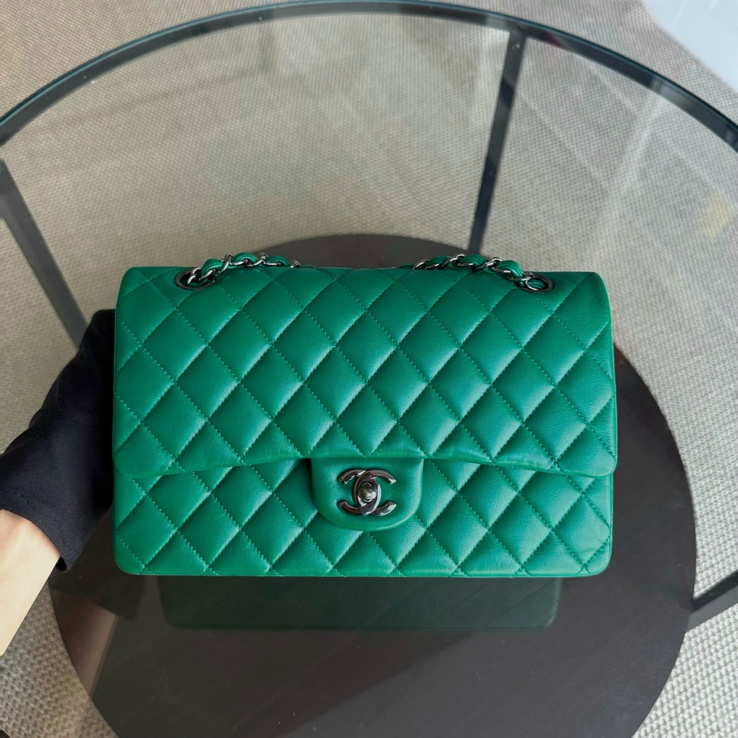 Chanel Classic Flap Medium - 25CM Quilted Lambskin Dark Green Silver Hardware Series 23