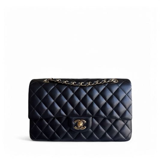 Chanel Classic Flap Medium - 25CM Quilted Lambskin Black Gold Hardware Series 18