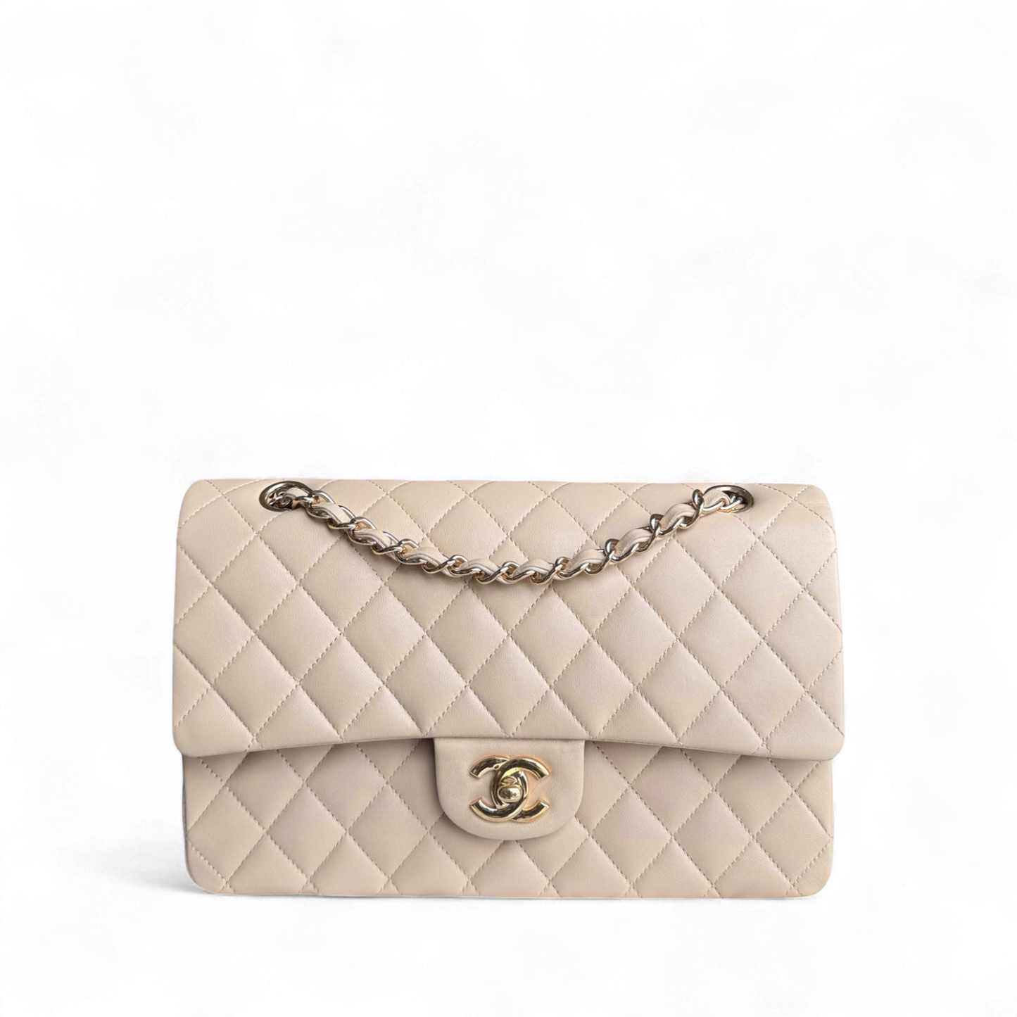 Chanel Classic Flap Medium - 25CM Quilted Lambskin Beige Gold Hardware Series 14