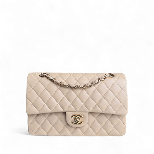Chanel Classic Flap Medium - 25CM Quilted Lambskin Beige Gold Hardware Series 14