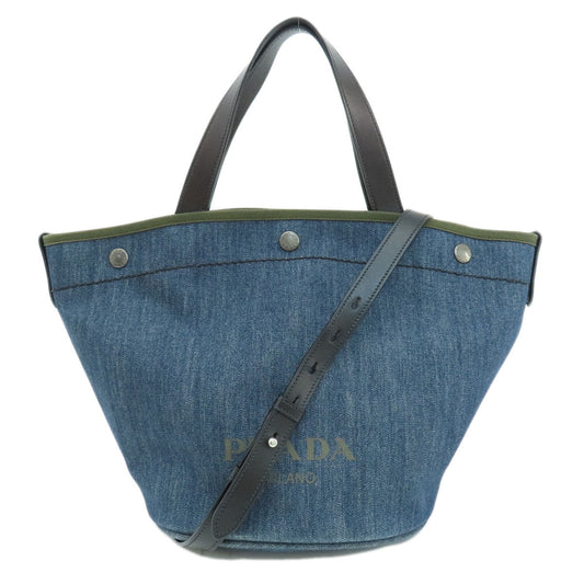 PRADA Handbag 1BG244 denim Navy Bucket type 2WAY