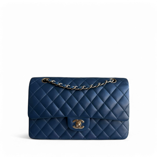 Chanel Classic Flap Medium - 25CM Quilted Lambskin Blue Gold Hardware Series 13