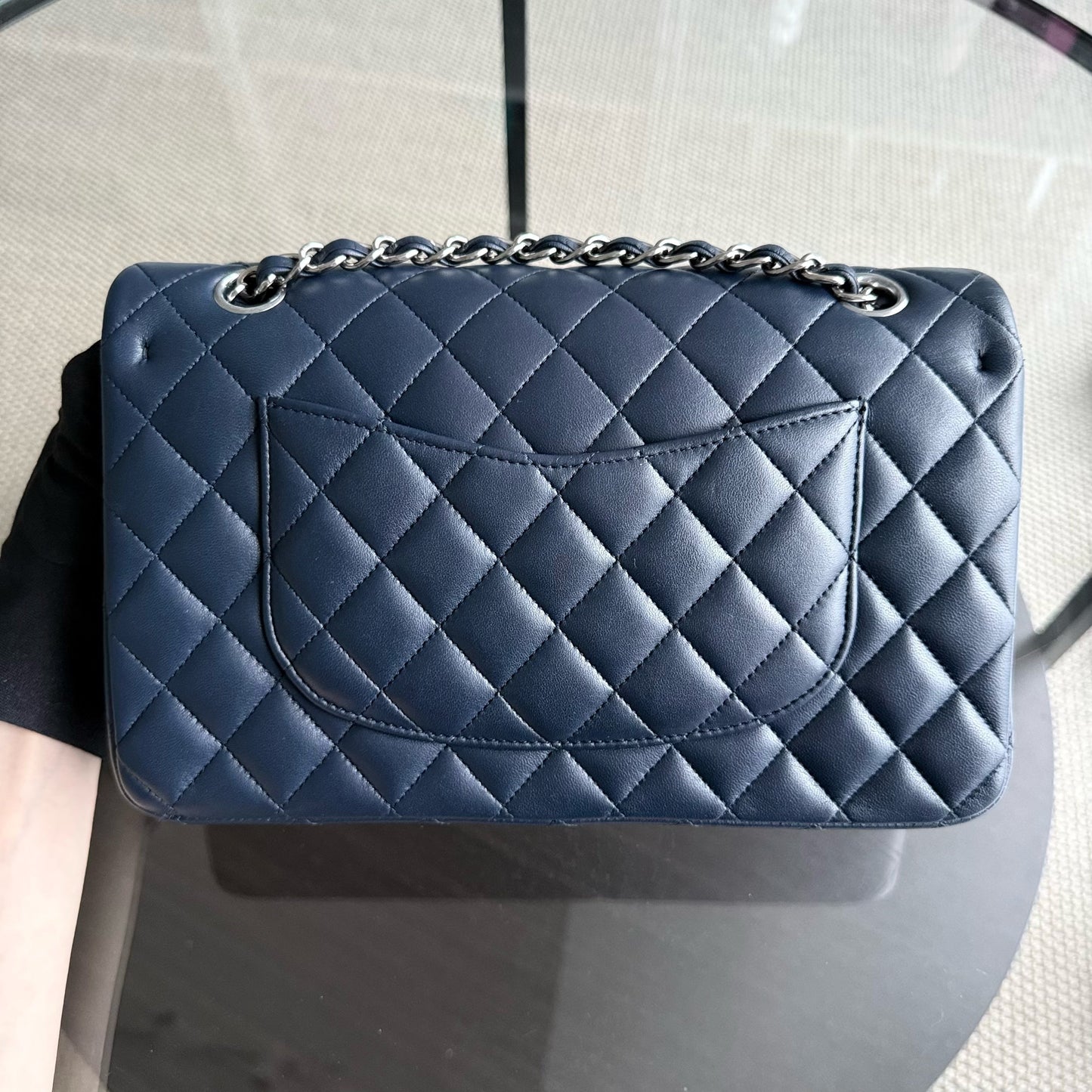 Chanel Classic Flap Medium - 25CM Quilted Lambskin Dark Blue Silver Hardware Series 22