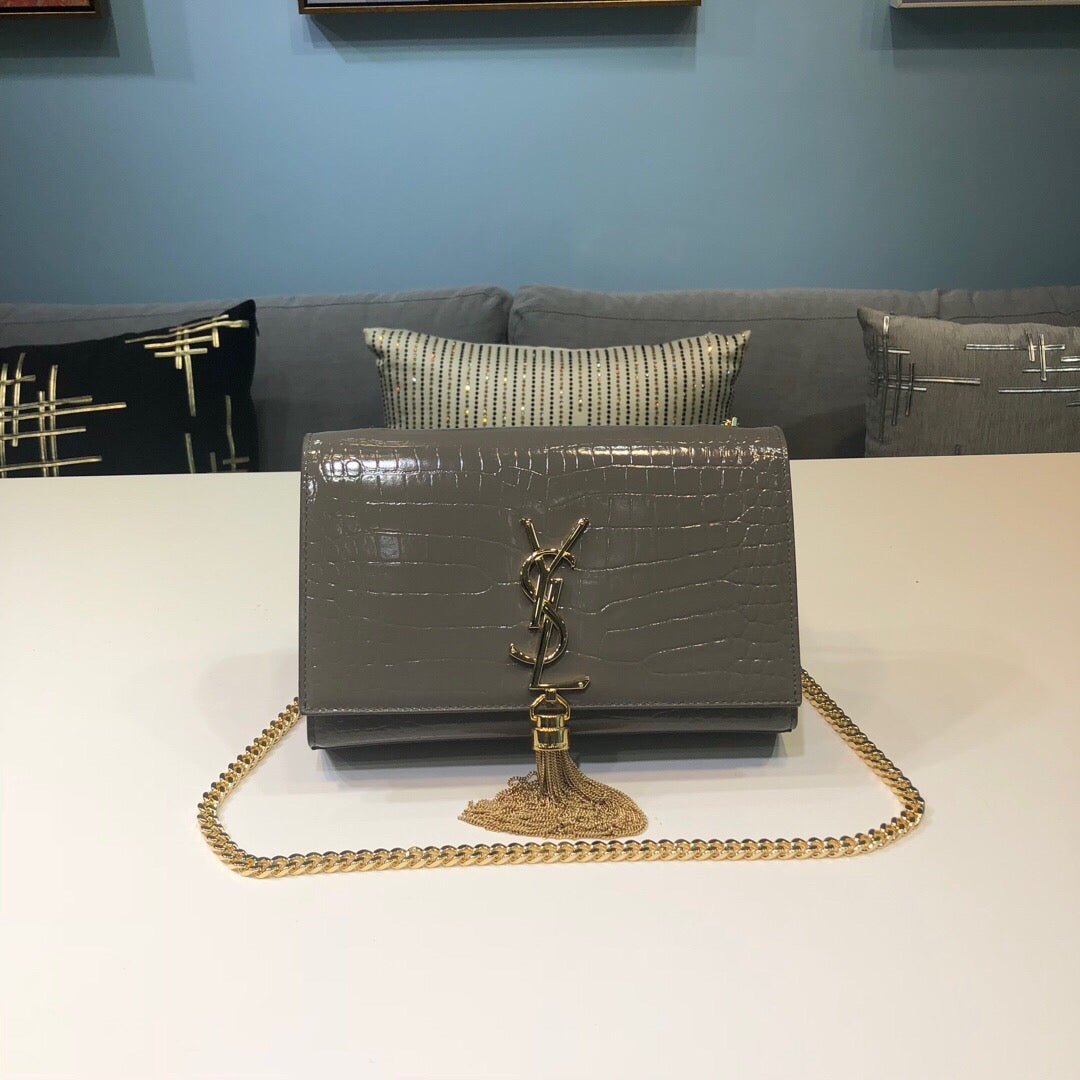 Top Quality Kate Small Chain Bag With Tassel In Embossed Green For Women 7.8in/20cm YSL 