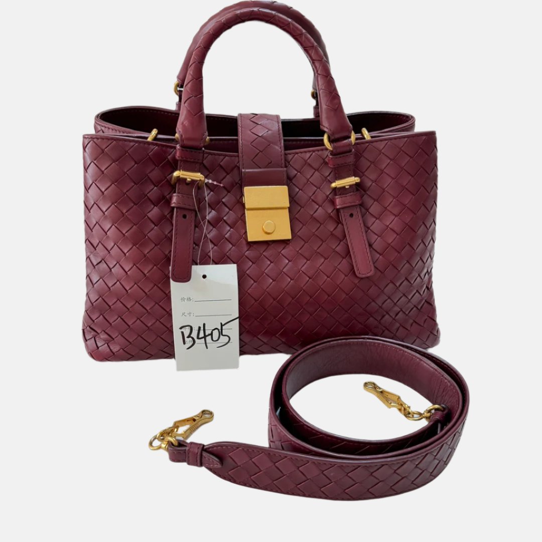 Bottega Veneta Roma Handbag Bag Intrecciato Nappa Leather Burgundy Small 30cm