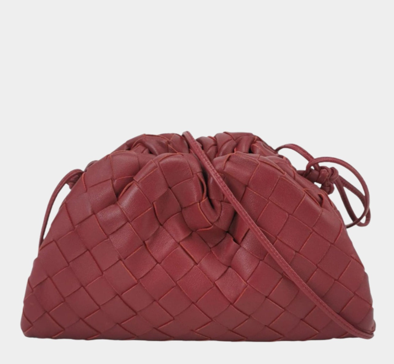 Bottega Veneta Pouch Mini Intrecciato Burgundy Lambskin Leather Crossbody Bag