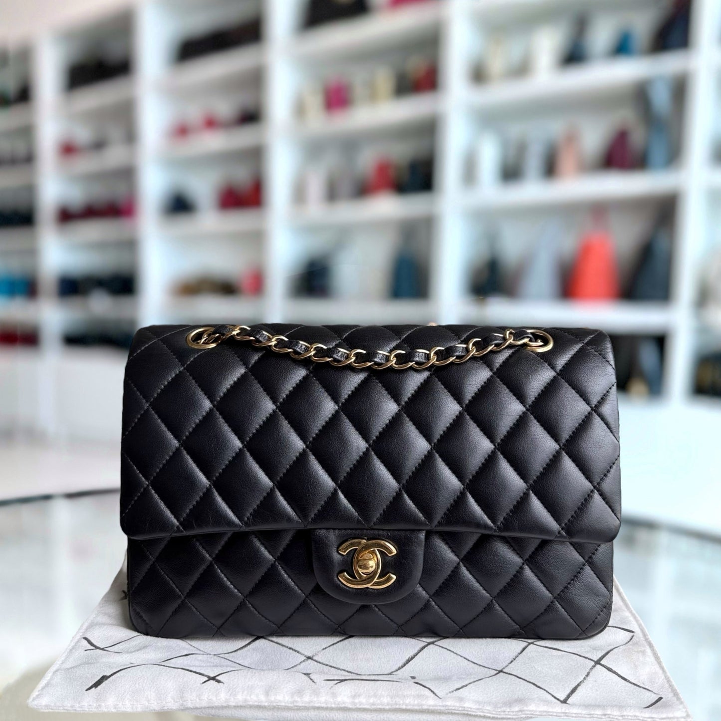 Chanel Classic Flap Medium - 25CM Quilted Lambskin Black Gold Hardware Series 26