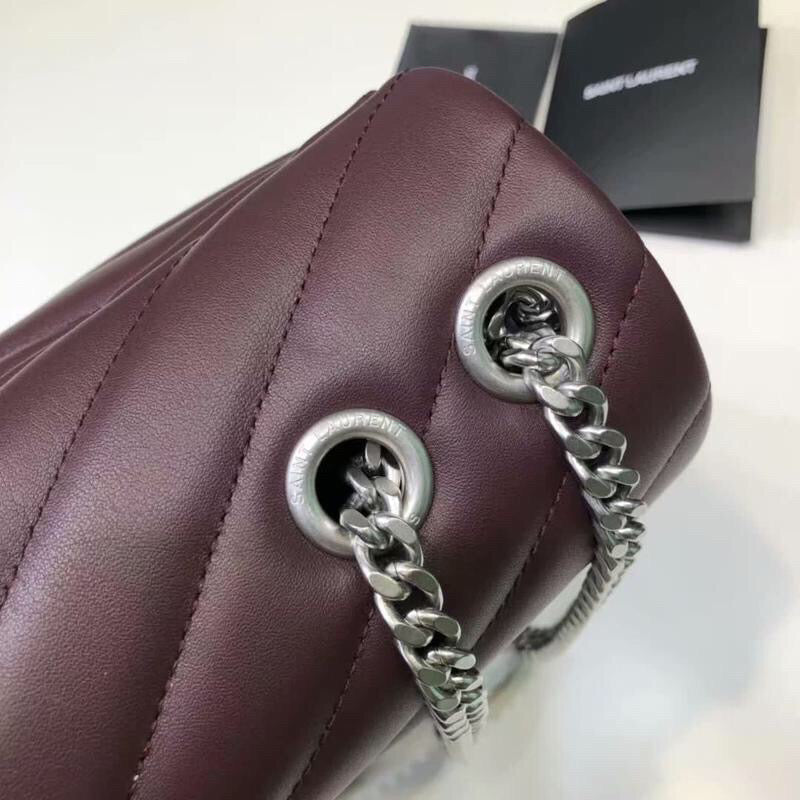 Top Quality Loulou Small Chain Bag In Matelassé "Y" Burgundy For Women 9.8in/23cm YSL 