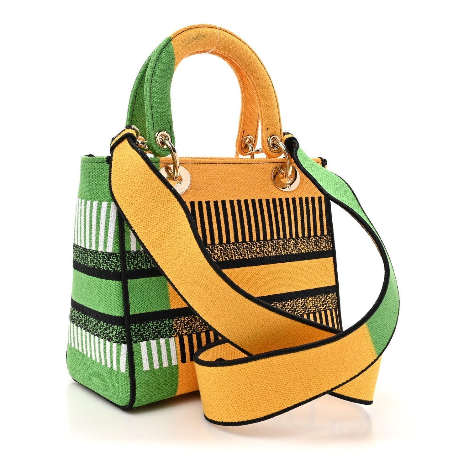 Christian Dior Canvas Embroidered Flower Pop Medium Lady D-Lite Bright Yellow Green