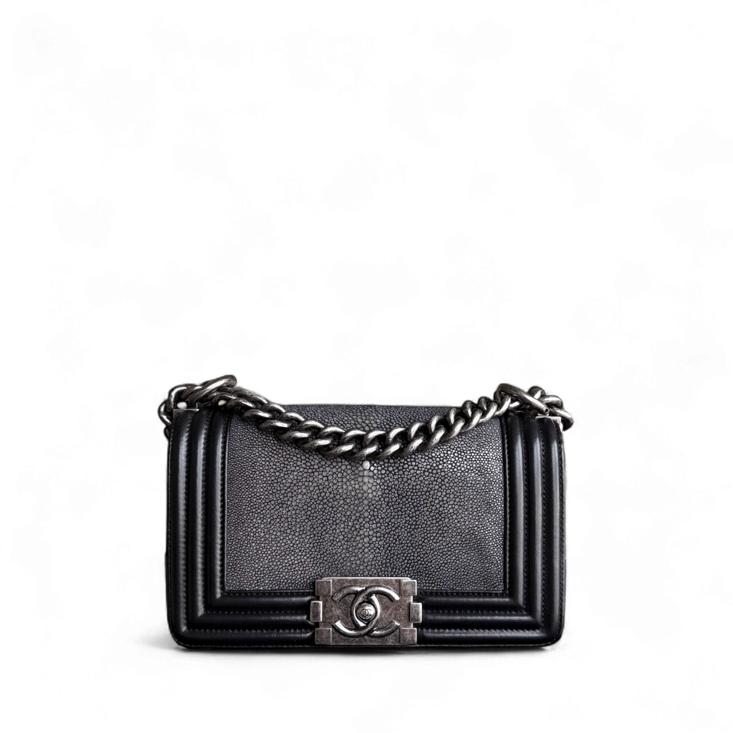 Chanel Boy Small - Stingray Black Ruthenium Silver Hardware Series 20