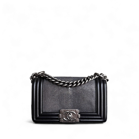 Chanel Boy Small - Stingray Black Ruthenium Silver Hardware Series 20