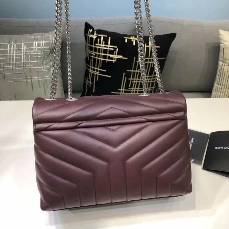 Top Quality Loulou Small Chain Bag In Matelassé "Y" Burgundy For Women 9.8in/23cm YSL 