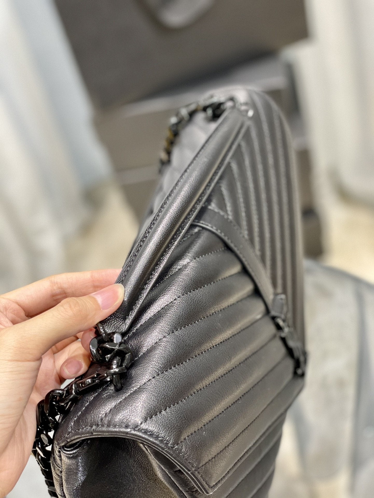 YSSL College Large Chain Bag Black With Metal Toned Hardware For Women 12in/32cm YSL 600278BRM081000