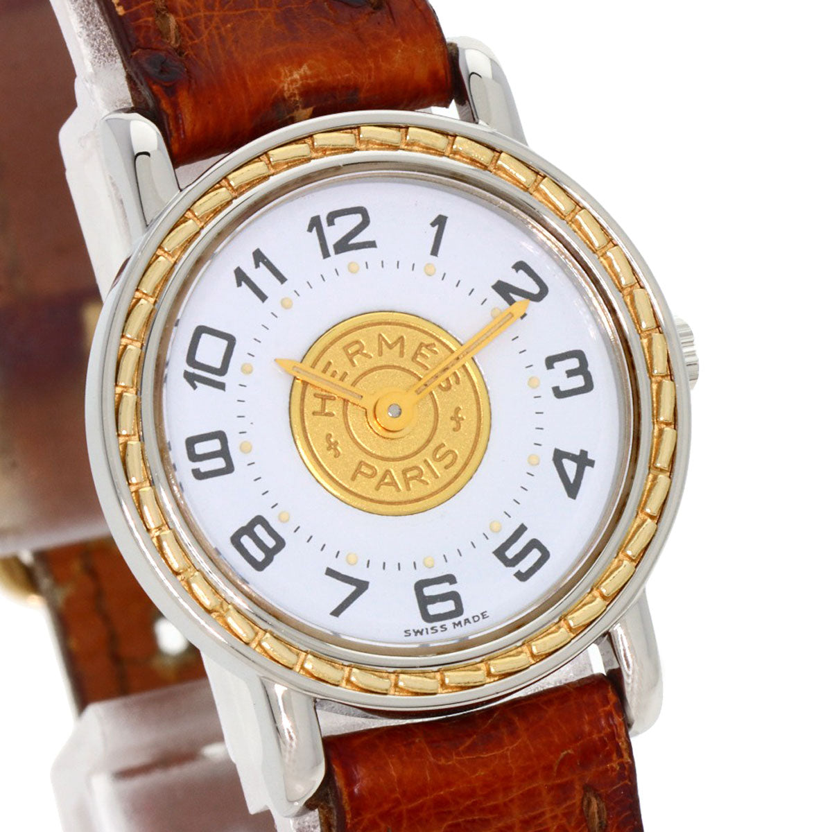 HERMES Watches Quartz Stainless Steel, Leather Silver Serie white dial Women  d