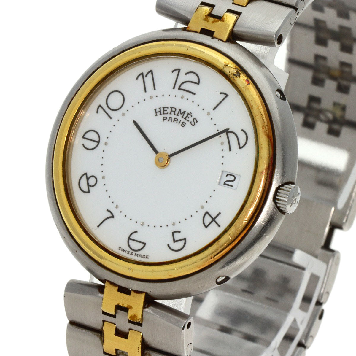 HERMES Watches Quartz Stainless Steel , SSxGP gold profile white dial mens  d