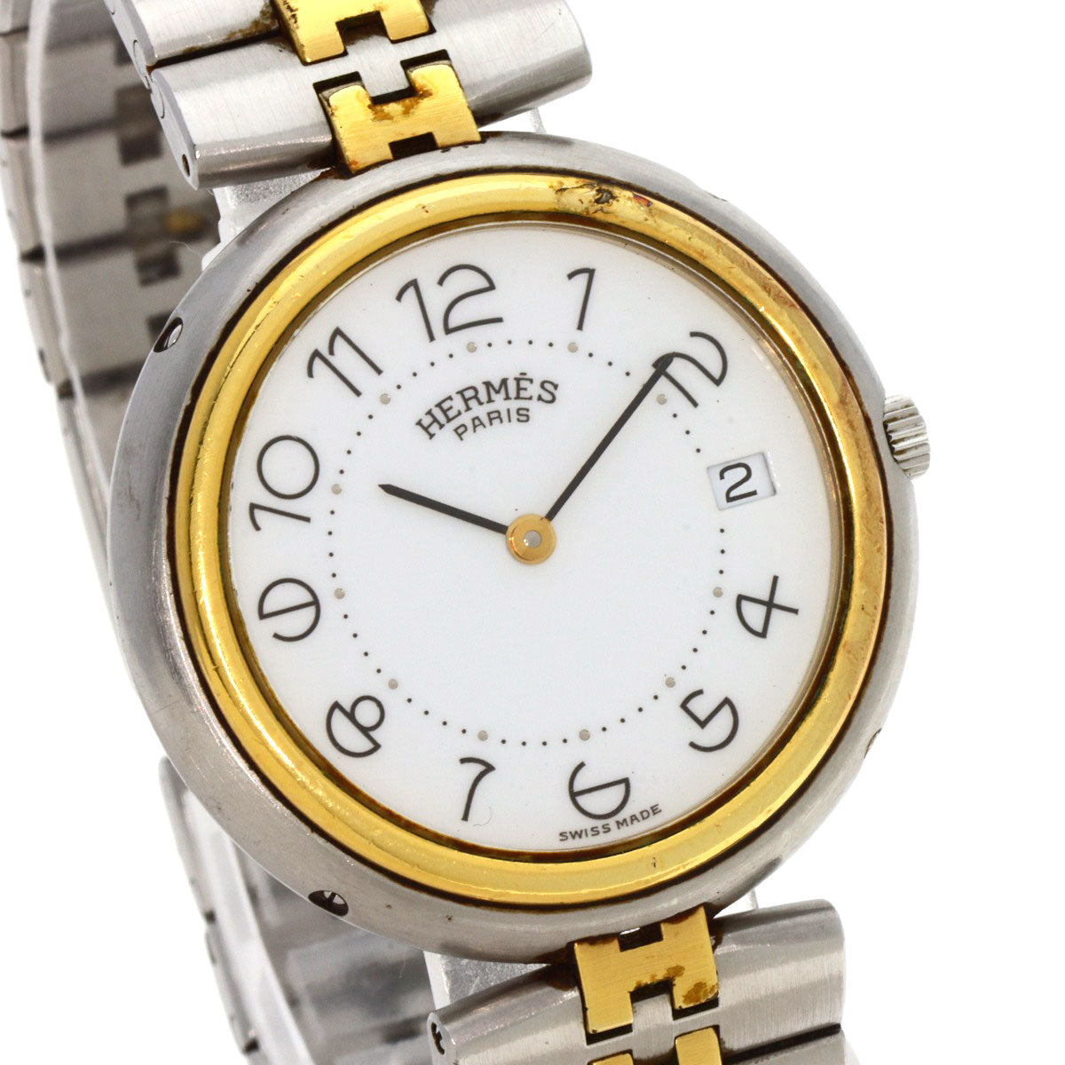 HERMES Watches Quartz Stainless Steel , SSxGP gold profile white dial mens  d